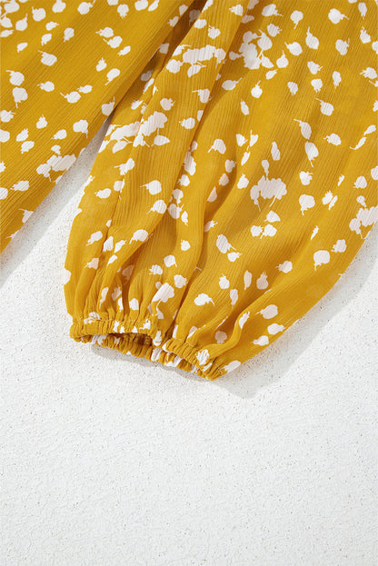 Yellow Split Neck Fall Printed Crinkled Blouse
