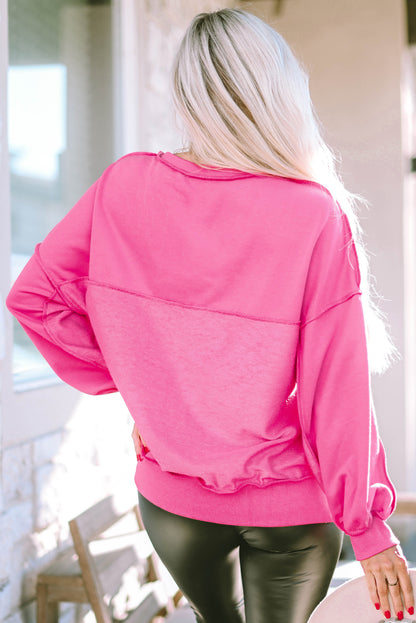 Black Drop Shoulder Henley Buttons Sweatshirt