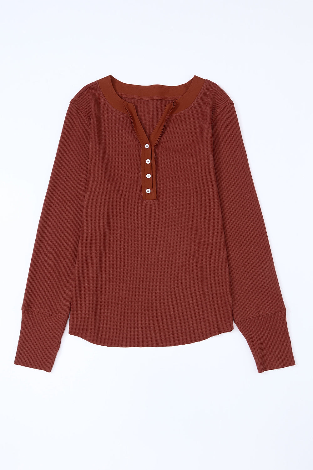 Black Trimmed Neckline Waffle Knit Henley Top