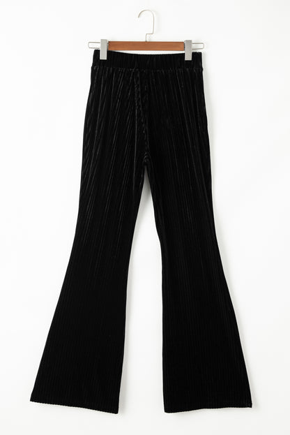 Chestnut Solid Color High Waist Flare Corduroy Pants