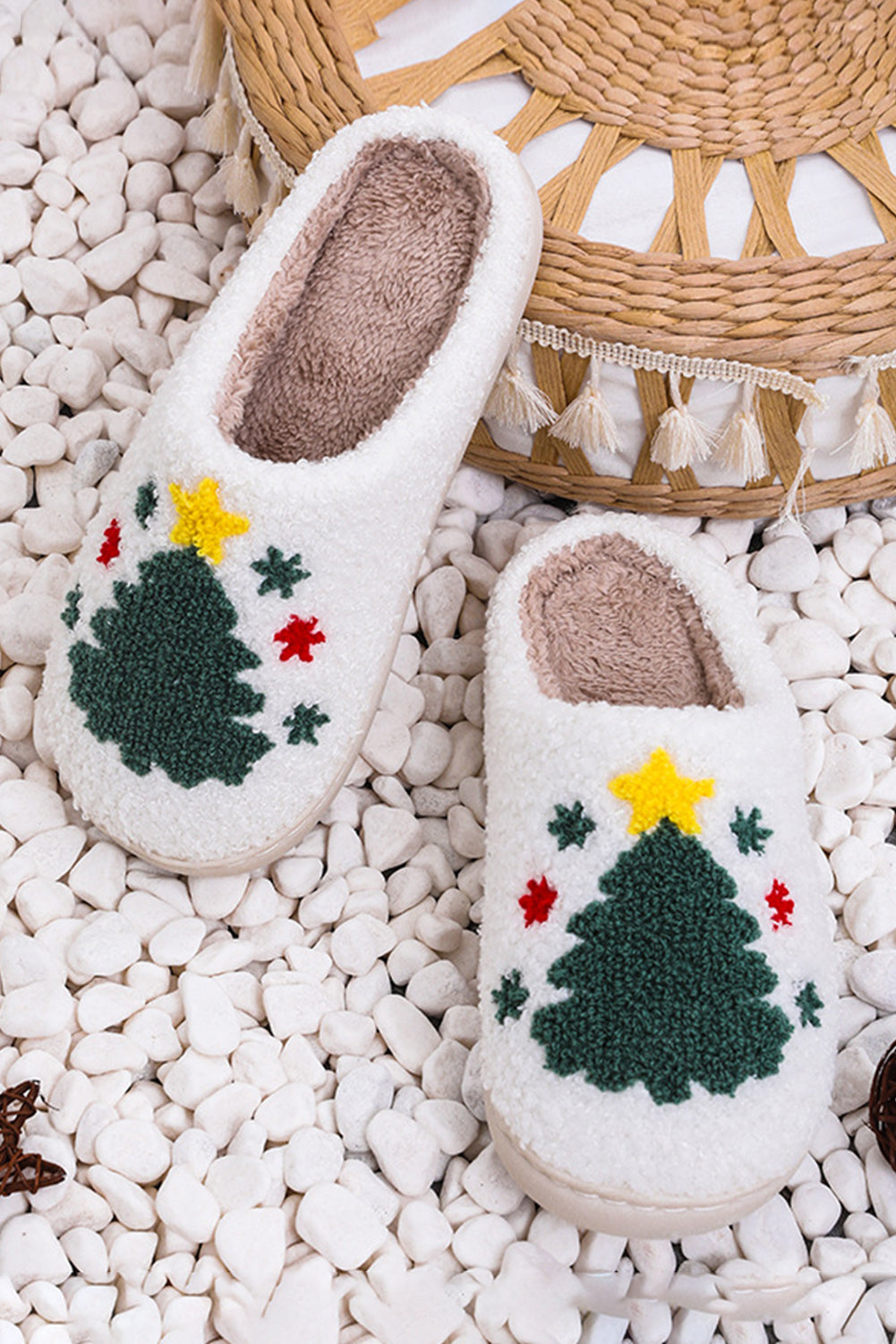 White Christmas Deer Home Indoor Plush Slippers