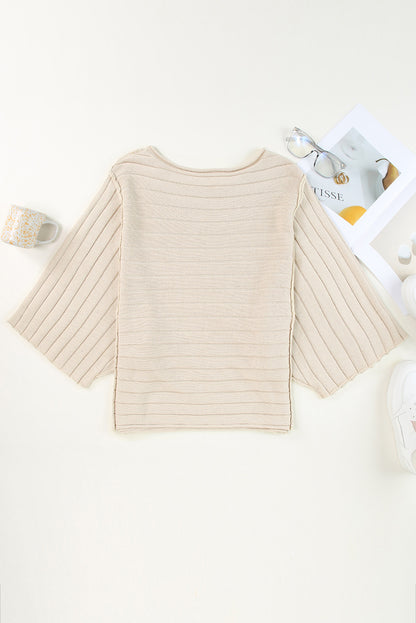 Black Exposed Seam Ribbed Knit Dolman Top