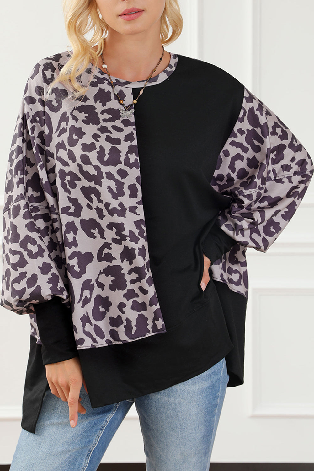 Black Merry Christmas Leopard Trees Graphic Sweatshirt