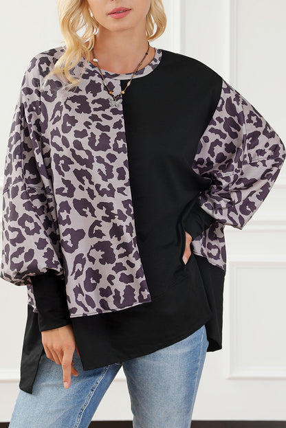 Black Merry Christmas Leopard Trees Graphic Sweatshirt