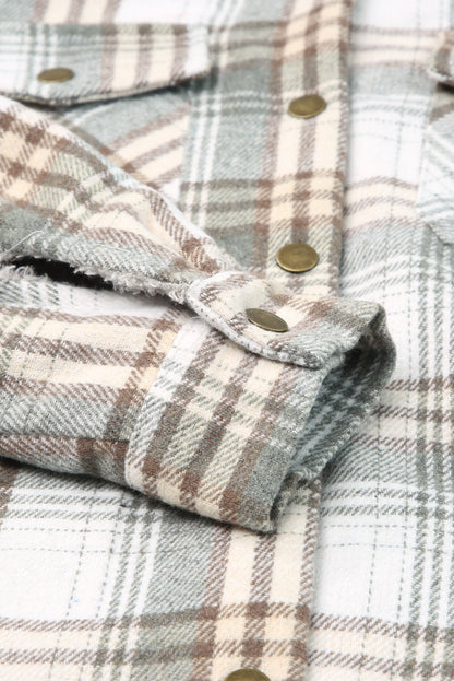 Orange Plaid Pattern Sherpa Lined Hooded Shacket