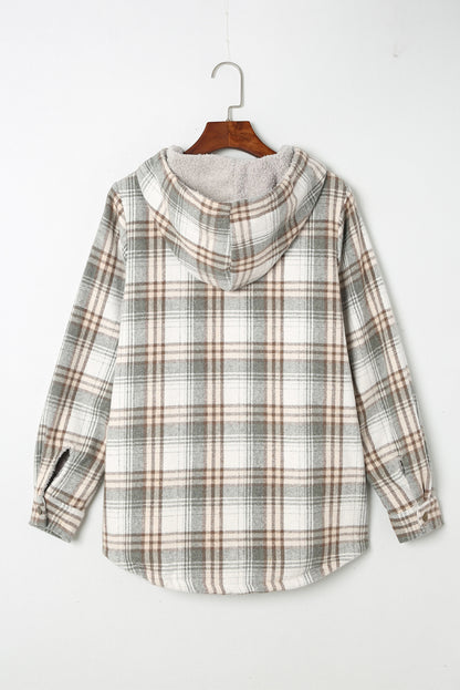 Orange Plaid Pattern Sherpa Lined Hooded Shacket