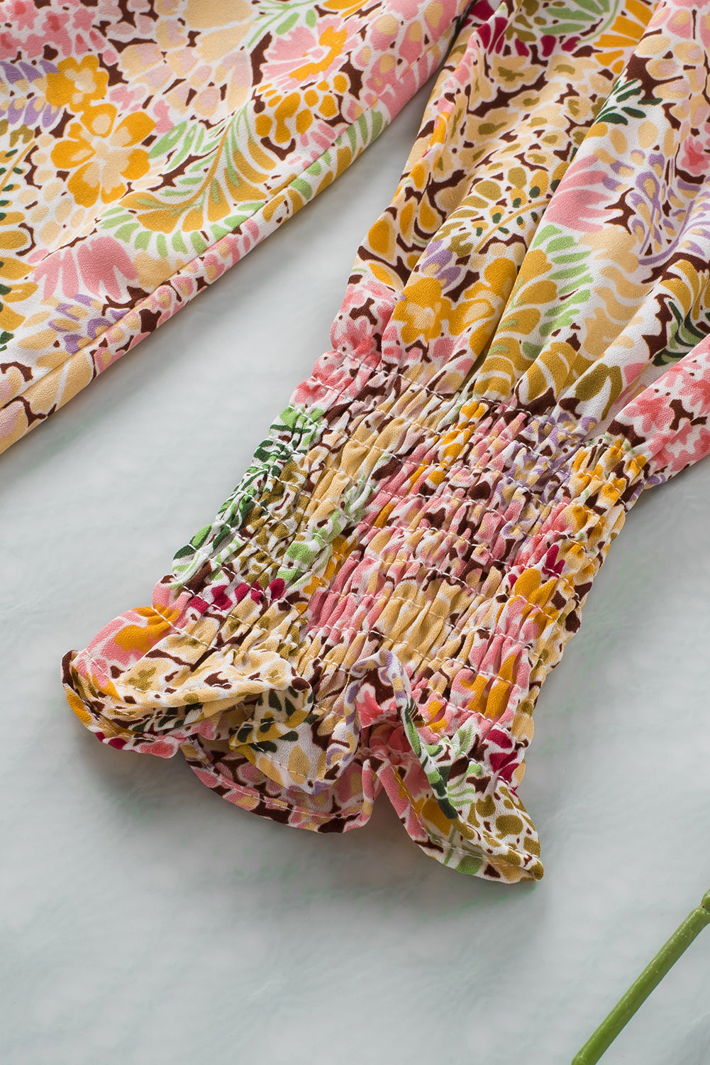 Multicolor Gorgeous Floral Print Tie V Neck Ruffle Dress