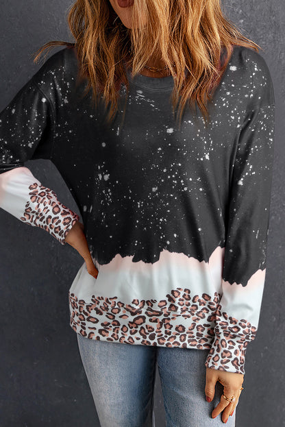 Black Christmas Santa Claus Leopard Print Graphic Sweatshirt