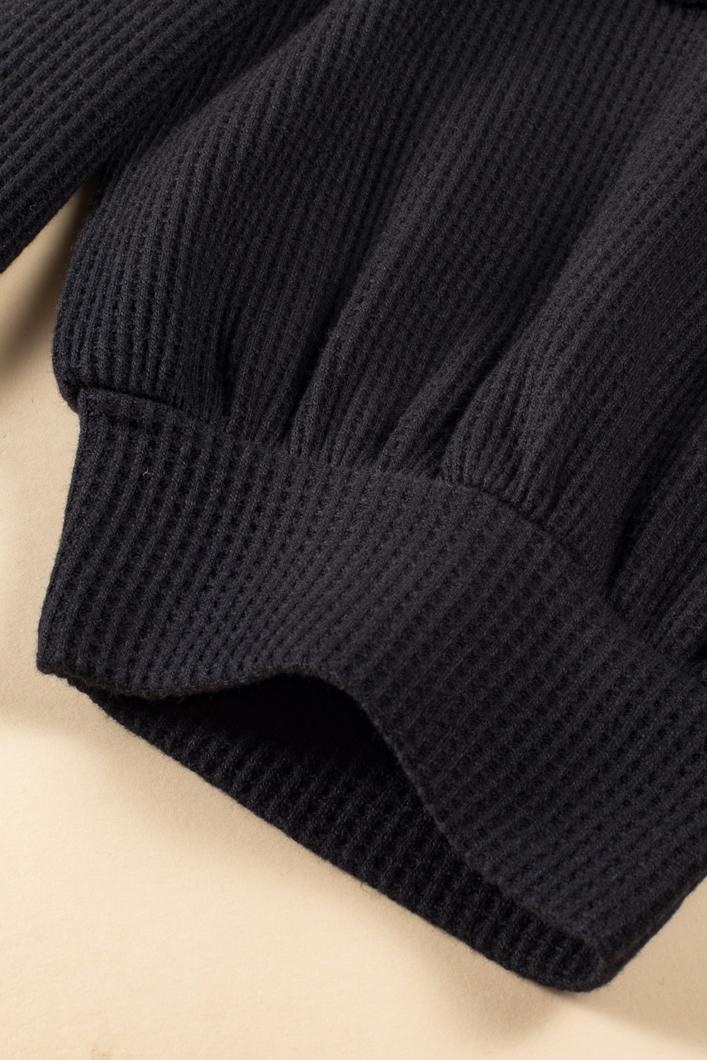 Gray Exposed Seam Patchwork Bubble Sleeve Waffle Knit Top