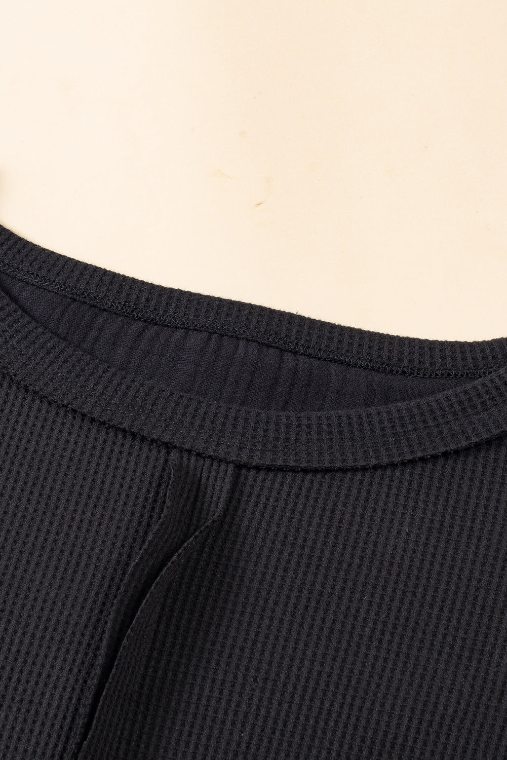 Gray Exposed Seam Patchwork Bubble Sleeve Waffle Knit Top