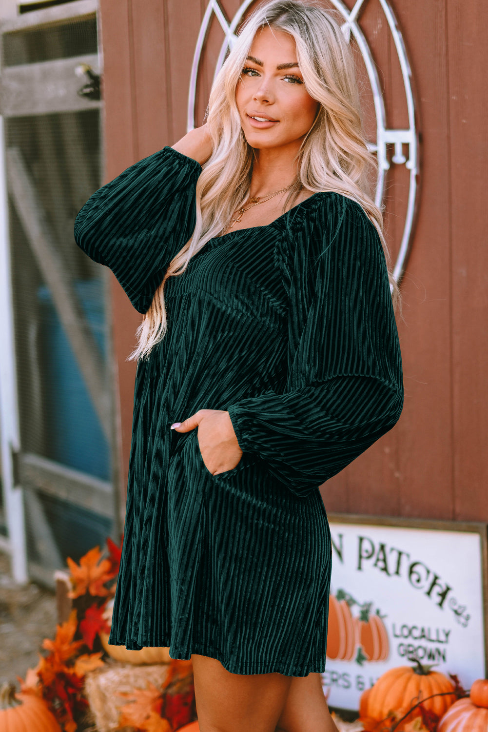 Pink Smocked Ribbed Velvet Babydoll Top
