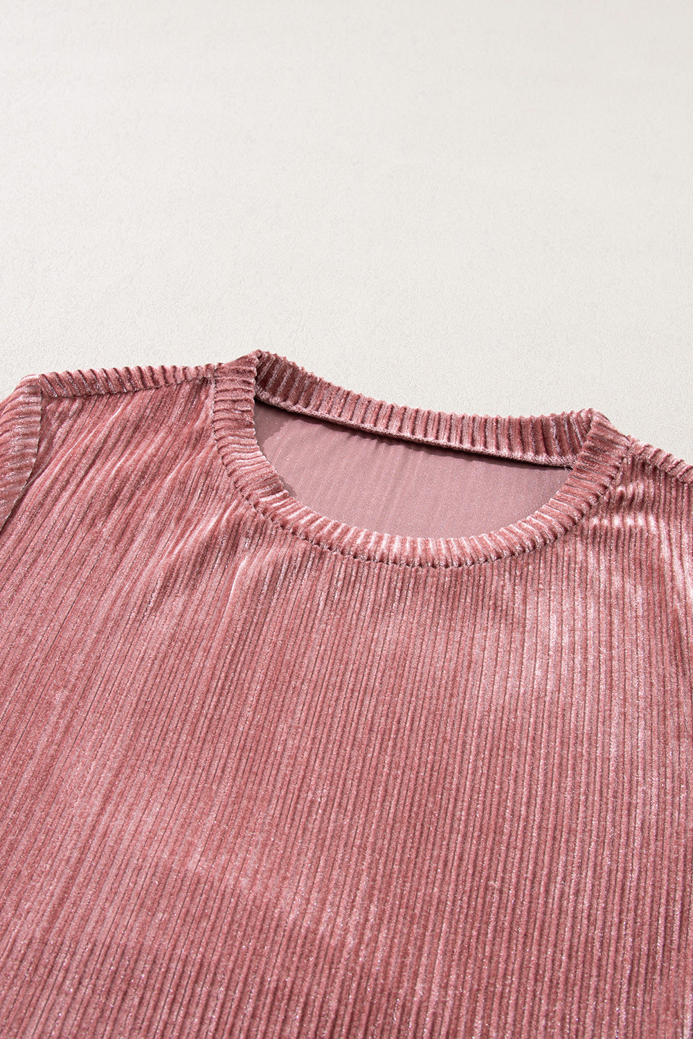 Pink Smocked Ribbed Velvet Babydoll Top