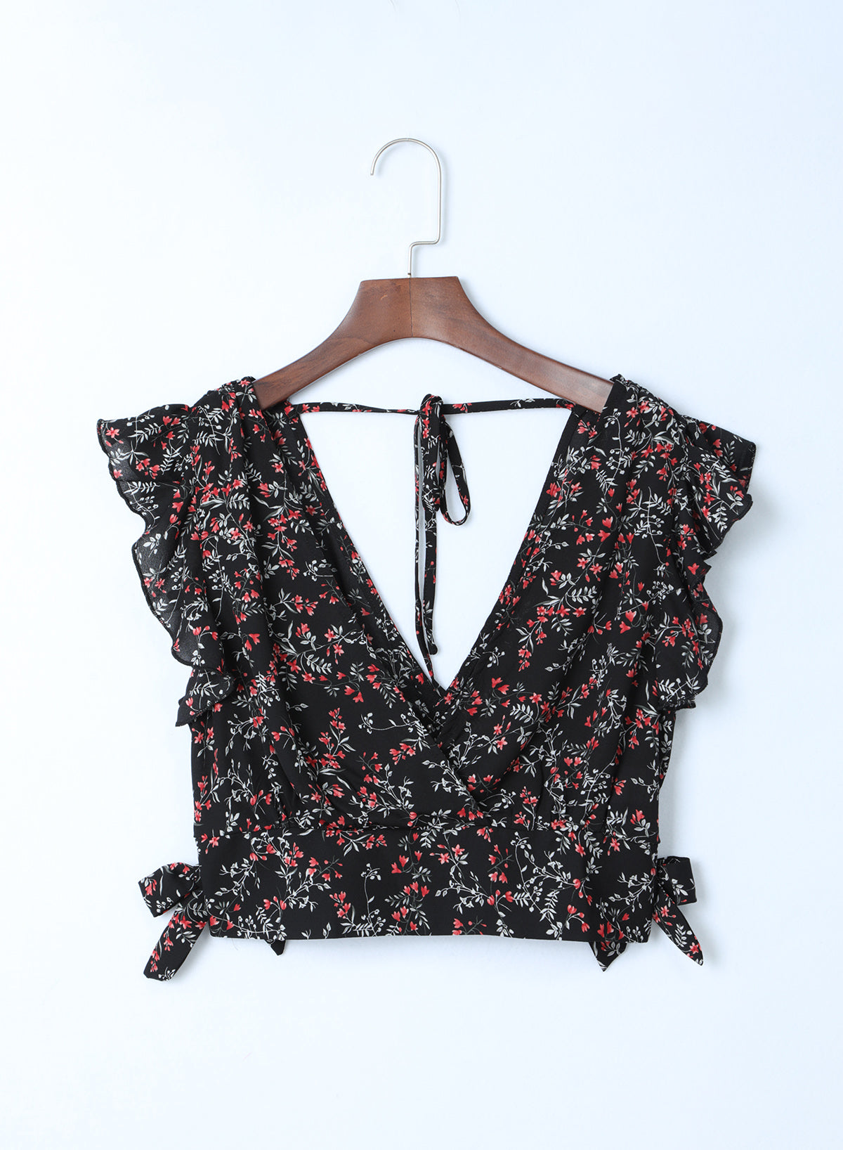 Fiery Red Multicolor Floral Ruffled Crop Top and Maxi Skirt Set