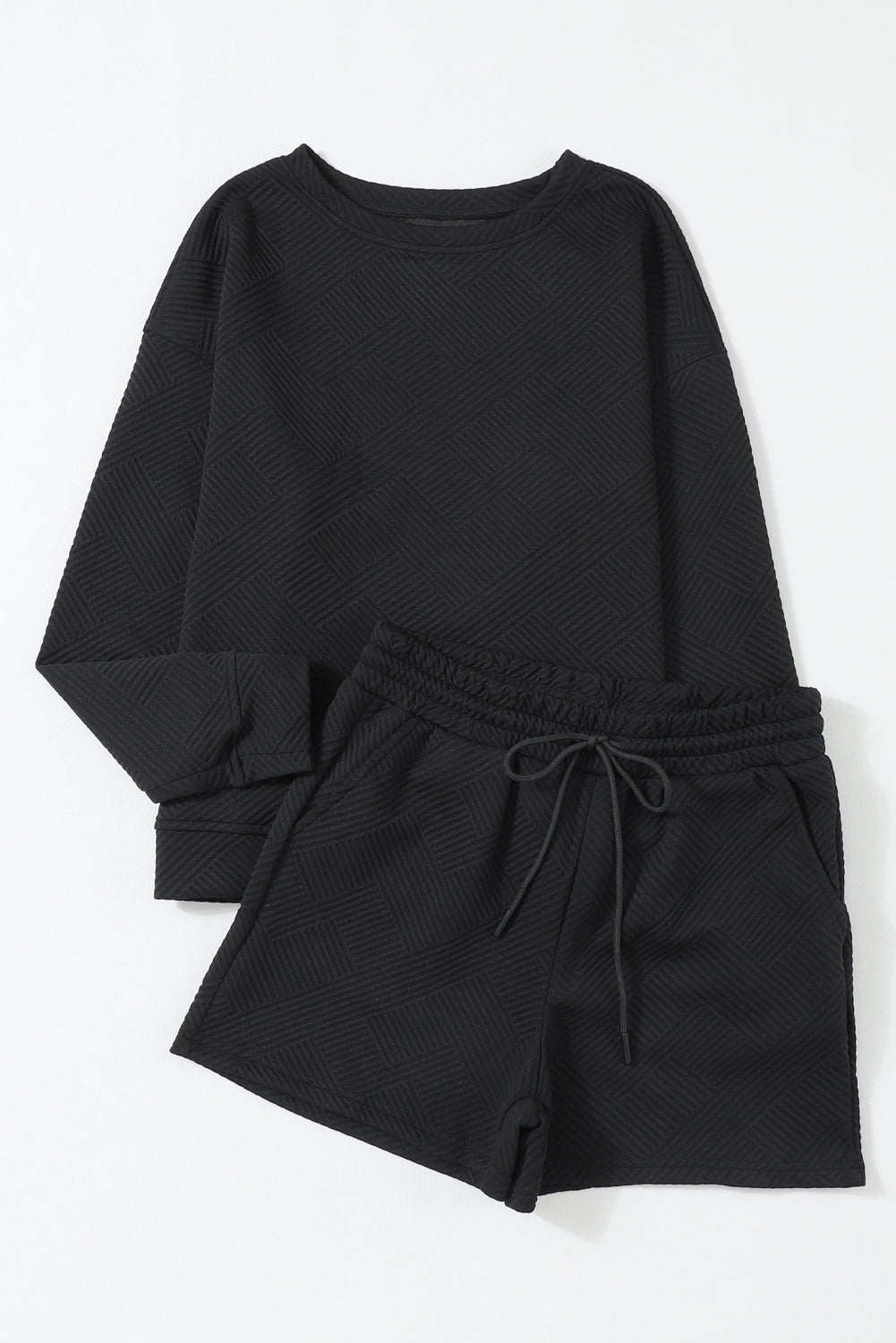 Black Ultra Loose Textured 2pcs Slouchy Outfit