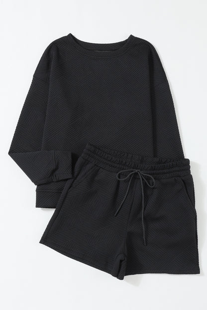Black Ultra Loose Textured 2pcs Slouchy Outfit