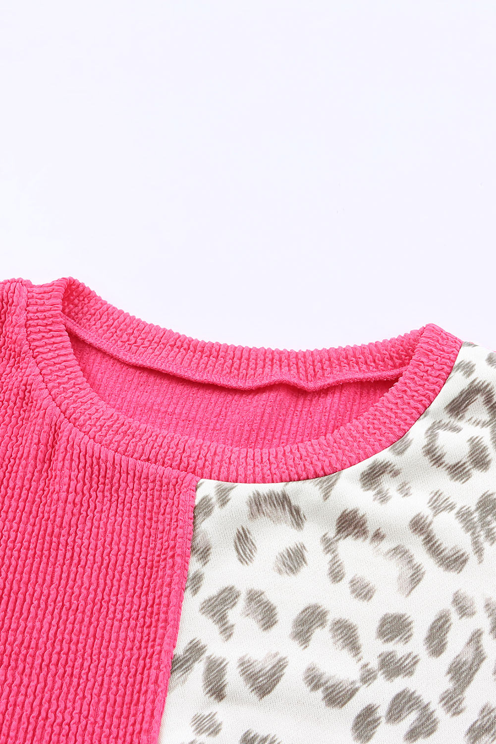 Khaki Ribbed Color Block Leopard Splicing Plus Size Top