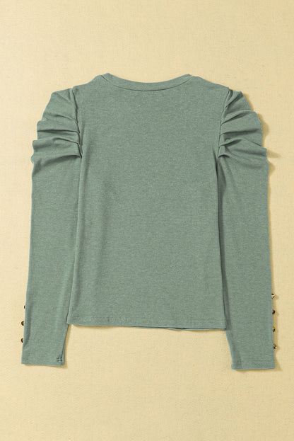 Gray Buttoned Puff Long Sleeve Sheath Top