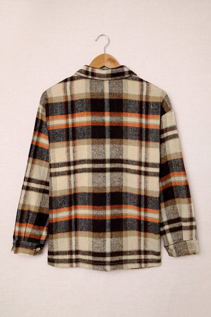 Navy Blue Plus Size Plaid Flap Pocket Shacket