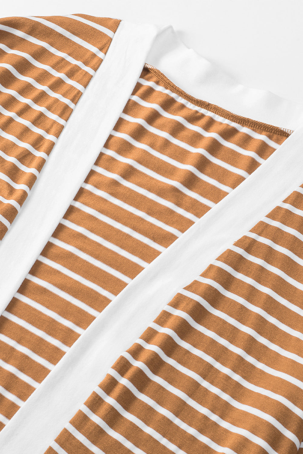 White Striped Side Pockets Open Front Cardigan