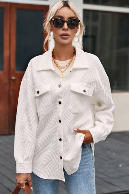 Khaki Solid Textured Flap Pocket Buttoned Shacket
