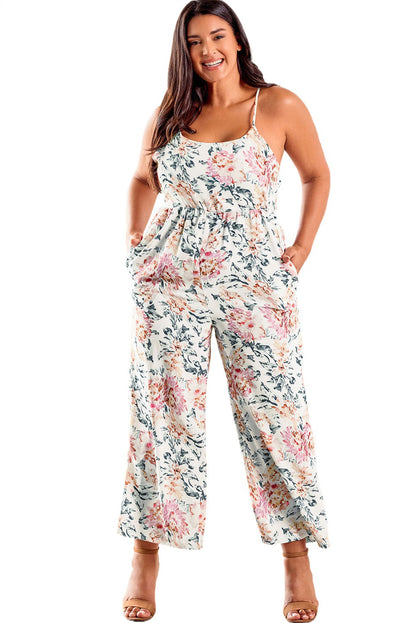 White Floral Patchwork Ribbed Maxi Dress with Pockets