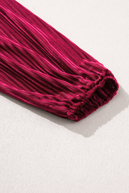 Pink Smocked Ribbed Velvet Babydoll Top