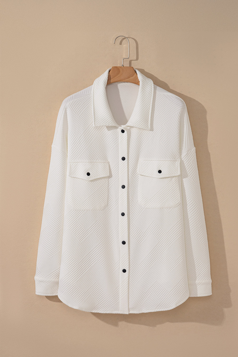 Khaki Solid Textured Flap Pocket Buttoned Shacket
