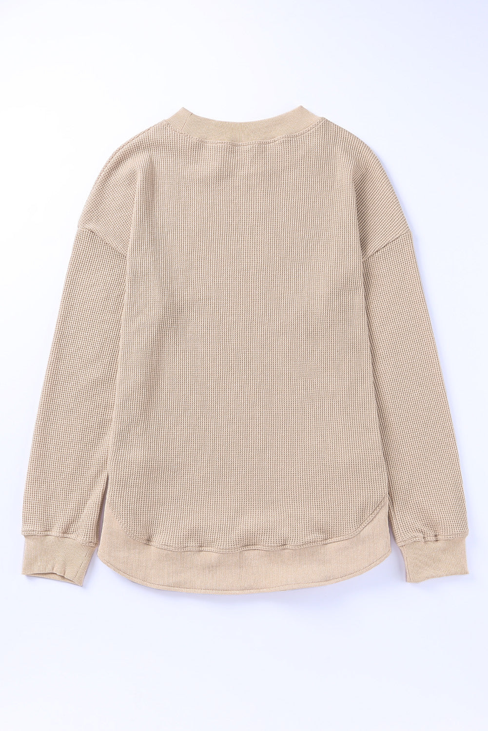 Pink Crew Neck Ribbed Trim Waffle Knit Top