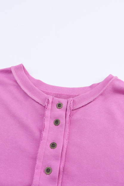 Green Oversized Exposed Seam Henley Sweatshirt