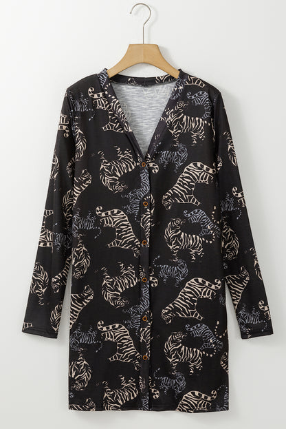 Black Sequined Santa Claus Button Up Cardigan