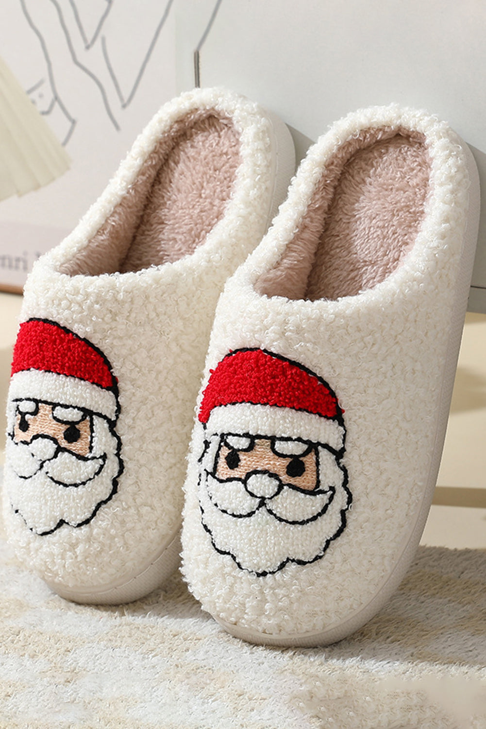 White Christmas Deer Home Indoor Plush Slippers