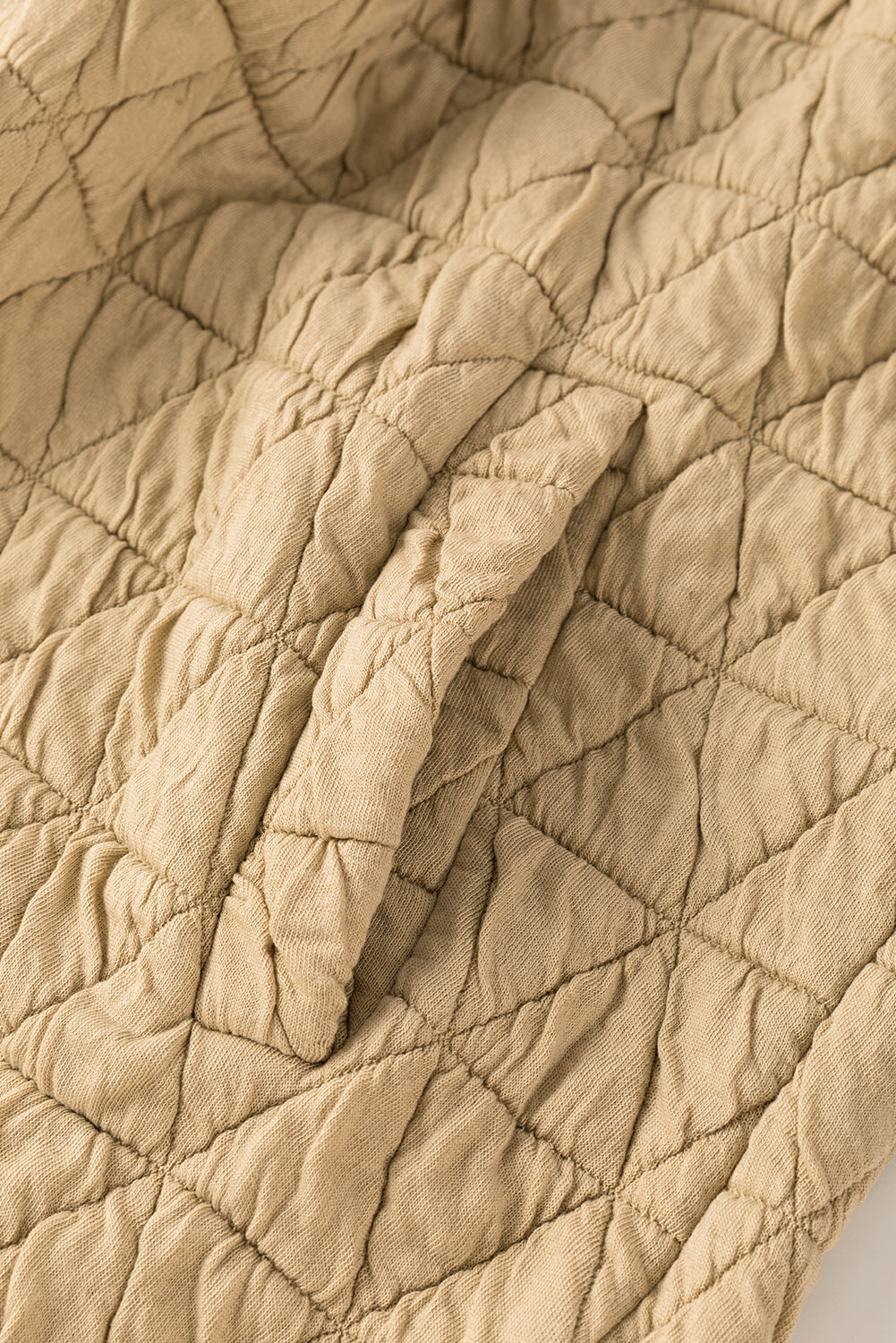 Coffee Solid Color Quilted Kangaroo Pocket Hoodie