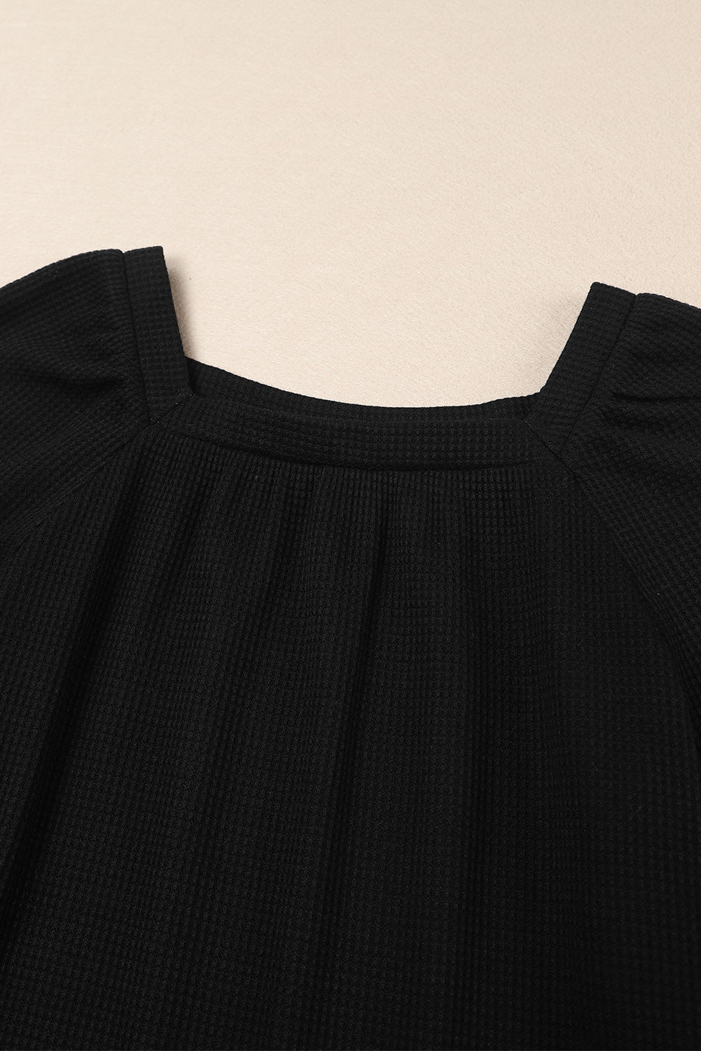 Green Scoop Neck Puff Sleeve Waffle Knit Top
