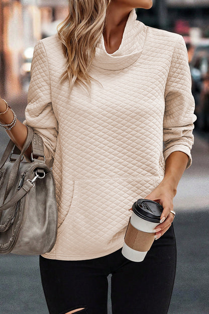 Black Solid Half Zipper Quilted Pullover Sweatshirt