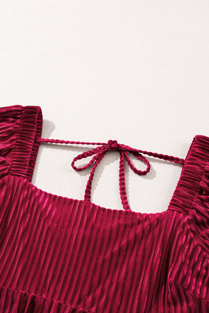 Pink Smocked Ribbed Velvet Babydoll Top