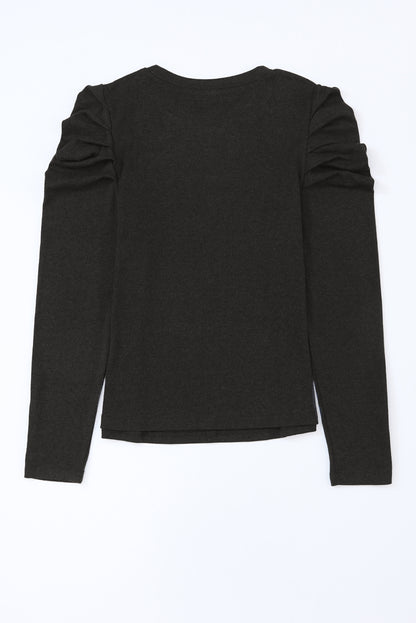 Gray Buttoned Puff Long Sleeve Sheath Top