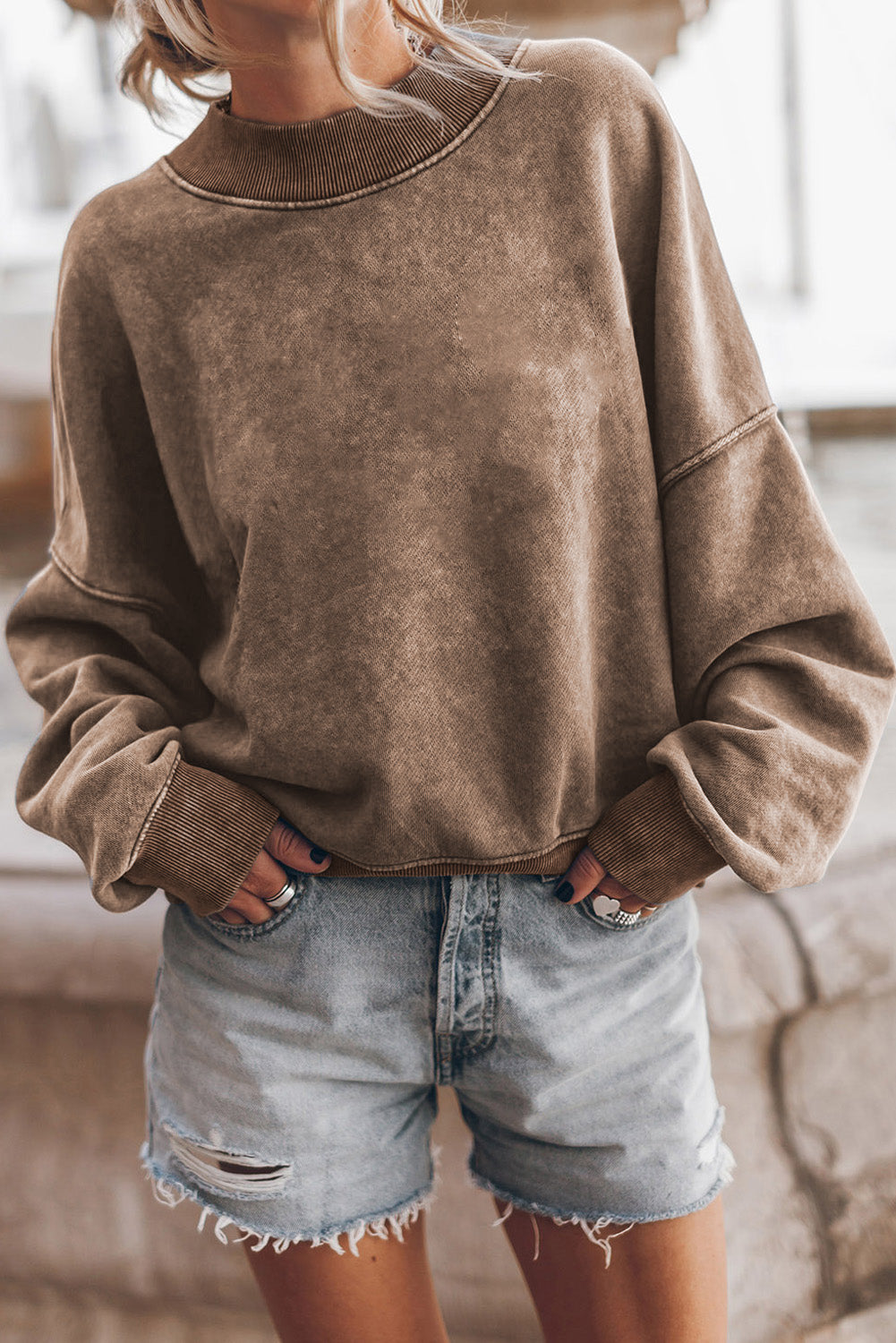 Green Drop Shoulder Crew Neck Pullover Sweatshirt