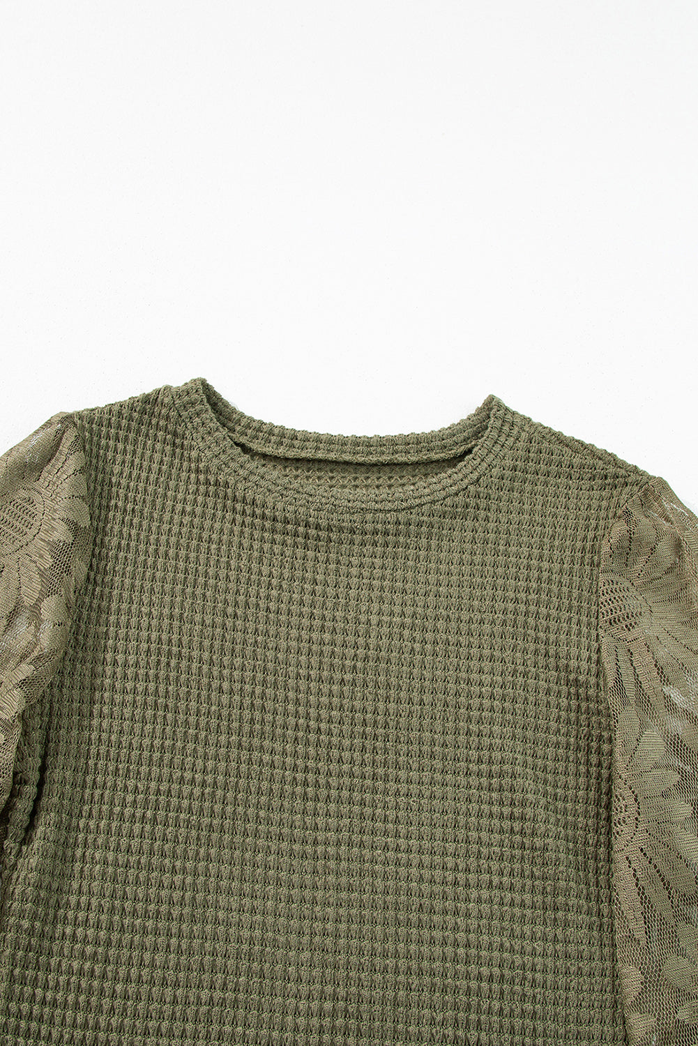 Black Sunflower Mesh Bubble Sleeve Waffle Knit Top