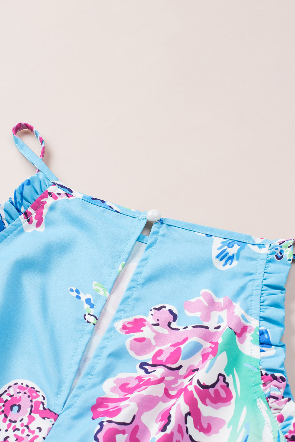 Purple Floral Print Pocketed Frill Sleeveless Romper