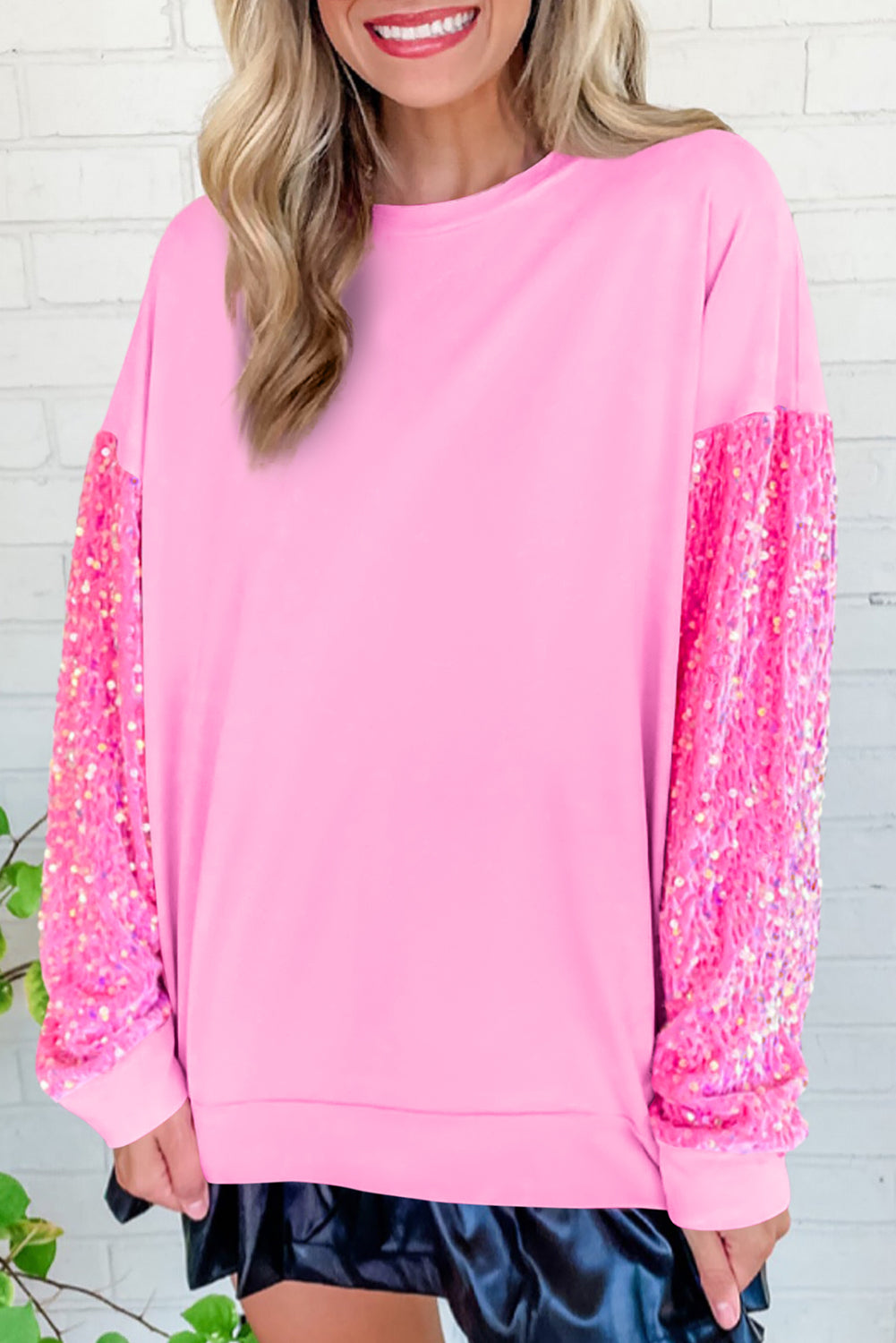 Pink Plus Size Sequin Sleeves Nutcracker Graphic Sweatshirt