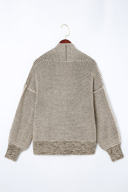 Gray Plaid Knitted Long Open Front Cardigan