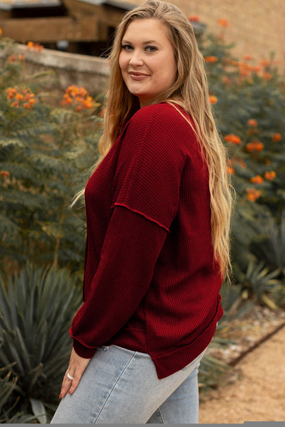 Gold Flame Exposed Seam Detail Waffle Knit Plus Size Top