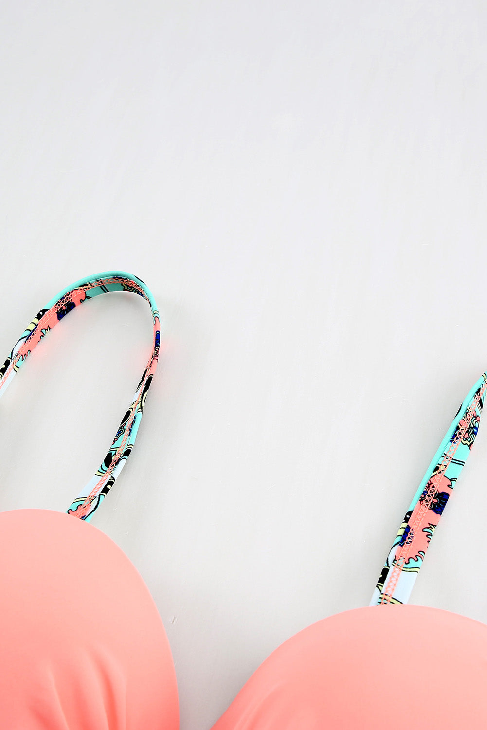 Sky Blue Geometric Padded Gather Push-up Bikini Set
