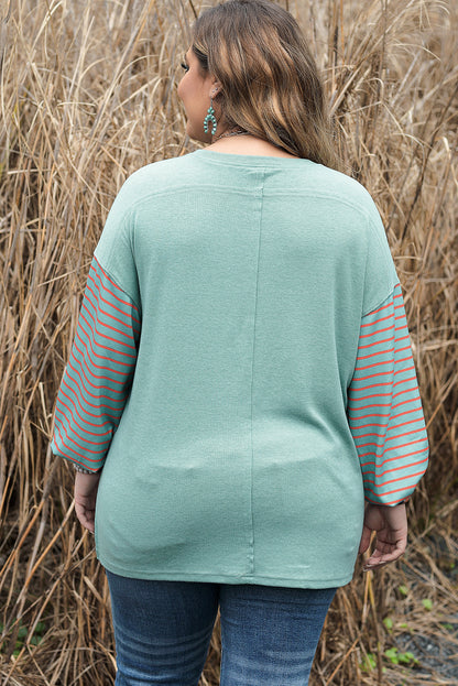 Peach Blossom Colorblock Striped Bishop Sleeve Top
