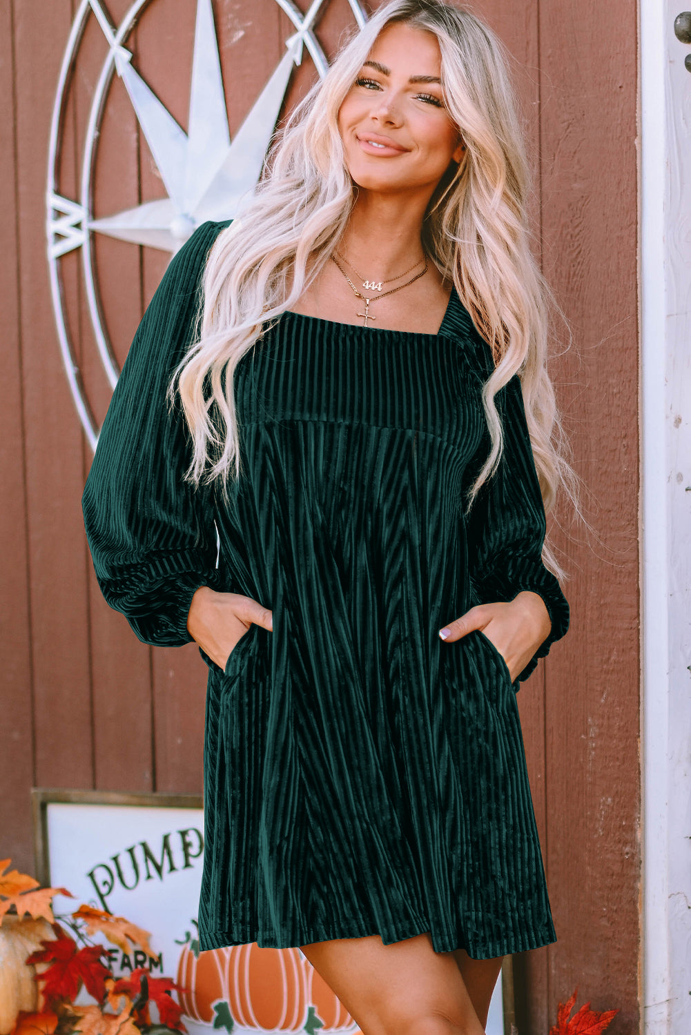 Pink Smocked Ribbed Velvet Babydoll Top
