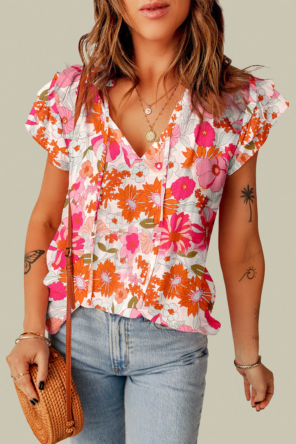 Oatmeal Boho Floral Smocked Waist Super Loose Pants