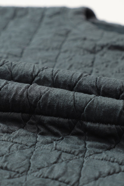Coffee Solid Color Quilted Kangaroo Pocket Hoodie