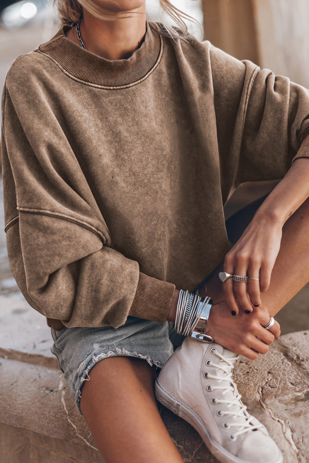 Green Drop Shoulder Crew Neck Pullover Sweatshirt