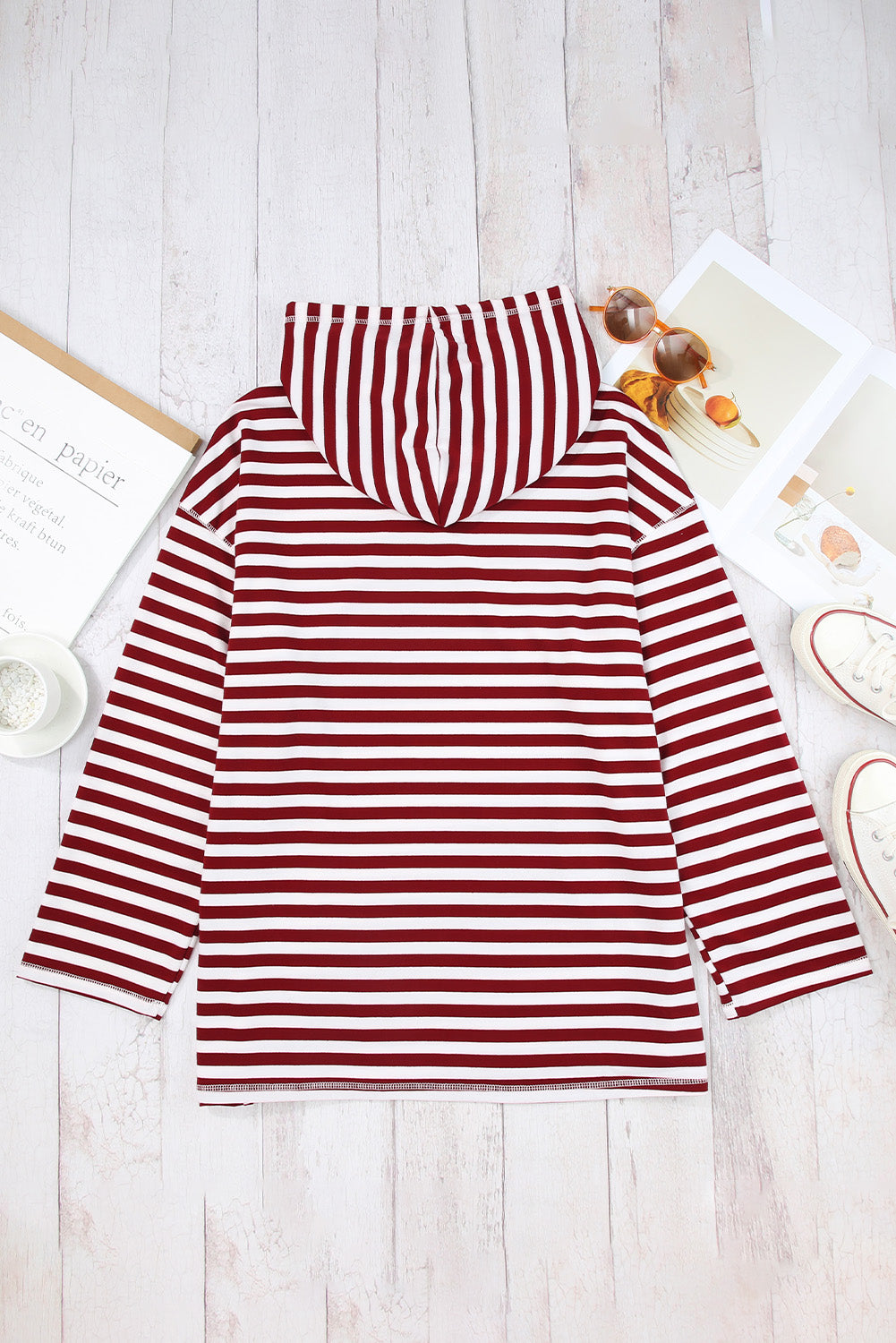 Stripe Kangaroo Pocket Drawstring Hoodie