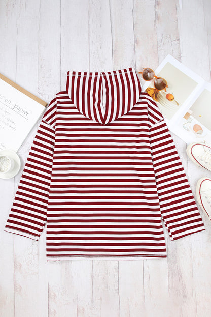 Stripe Kangaroo Pocket Drawstring Hoodie